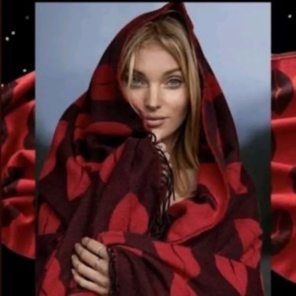 Victoria's Secret, fringe red lips reversible throw blanket or wrap